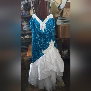 Vintage Night Moves Blue and White Sequin Dress